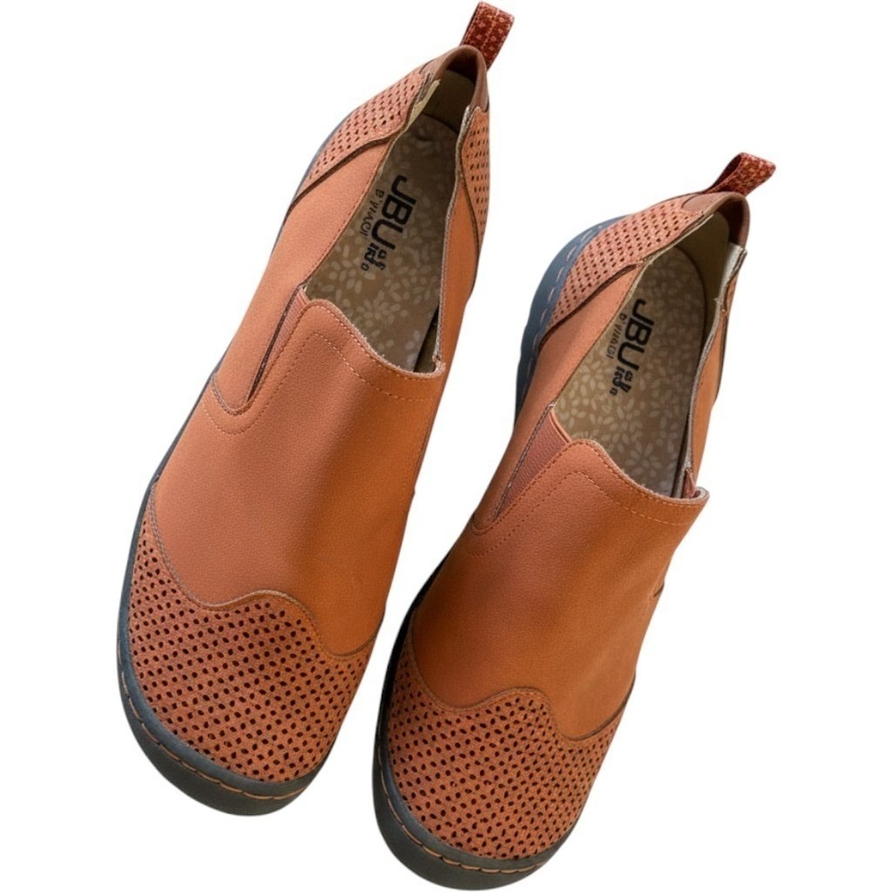 JBU by Jambu Lena Wide Tan Perforated Slip On Loafers Women 9.5W Earthy granola